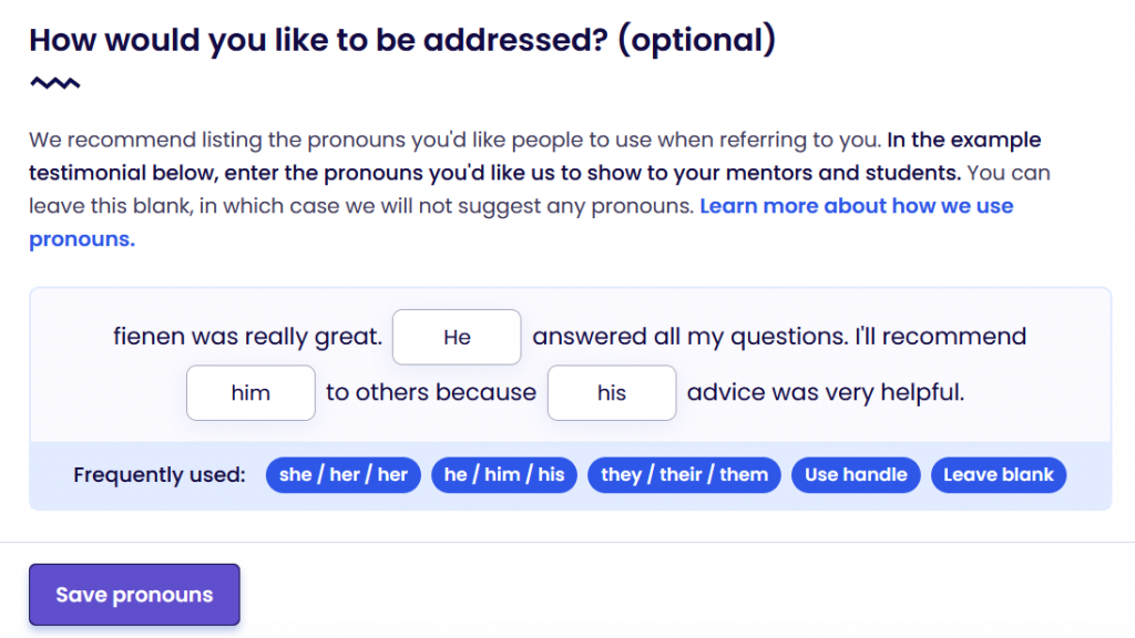 How Exercism approaches inclusive design through pronoun preferences